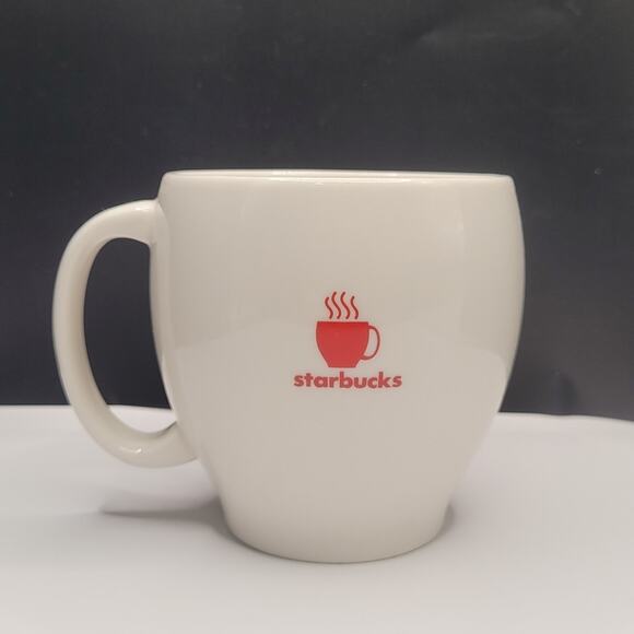 Starbucks Abbey Steaming Logo Red and White Coffee Mug Cup 14oz - Picture 1 of 4